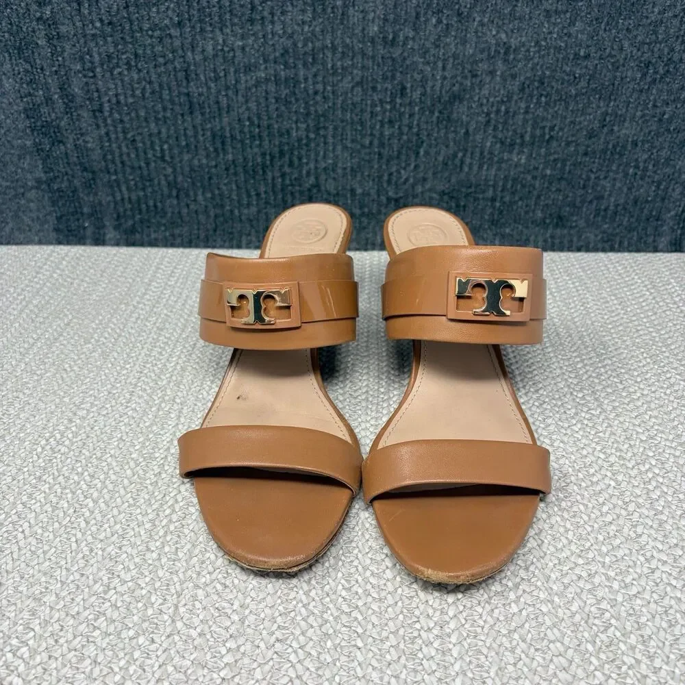 Tory Burch Gigi Wedge Sandals Strap Brown Leather Women’s 10 M